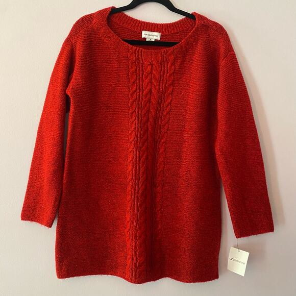 NWT Liz Claiborne Women's size Medium Red Chunky Cable Knit Pullover Sweater - Picture 1 of 8